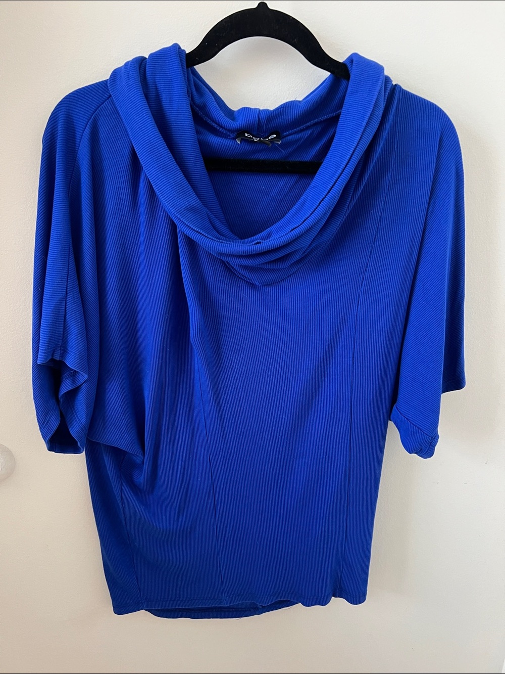 bebe Royal Blue Ribbed Cowl Neck Top